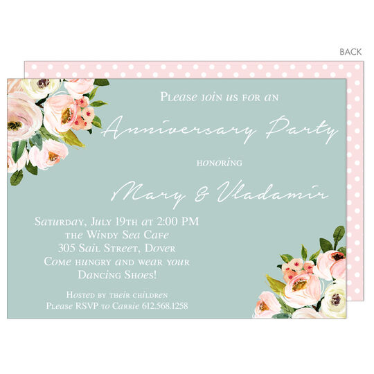 Blue Pink Corner Roses Invitations