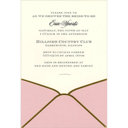 Pink with Gold Trim Die-cut Pocket Invitations