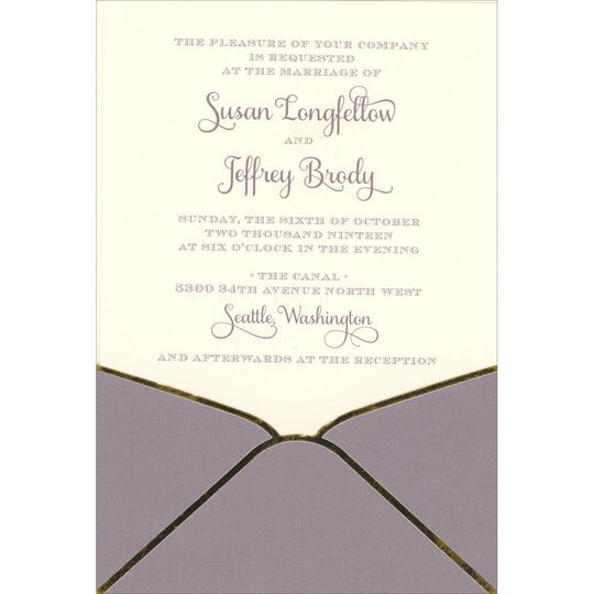 Lavender with Gold Trim Die-cut Pocket Invitations