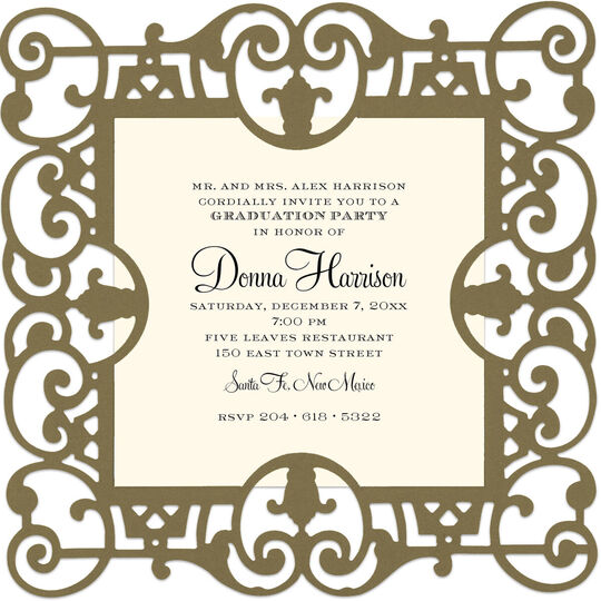 Gold Filigree Die-cut Frame Invitations