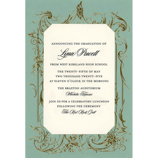 Seafoam Gold Scroll Frame Die-cut Frame Invitations