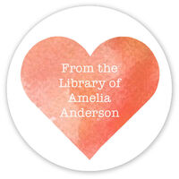 Orange Watercolor Heart Library Round Stickers