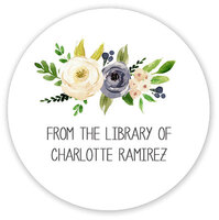 Gray and Ivory Roses Library Round Stickers