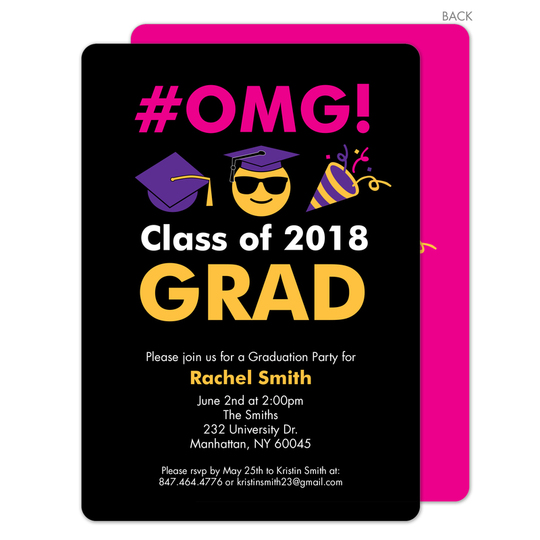 personalized pink class of emoji graduation invitations