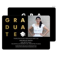 Black with Gold Foil Graduate Photo Graduation Invitations