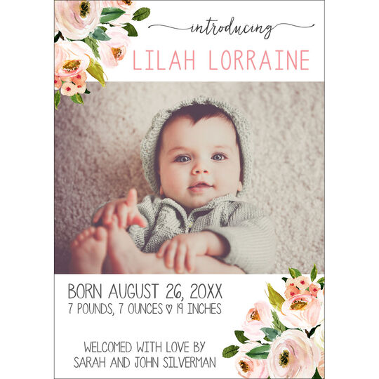 Corner Roses Photo Birth Announcements