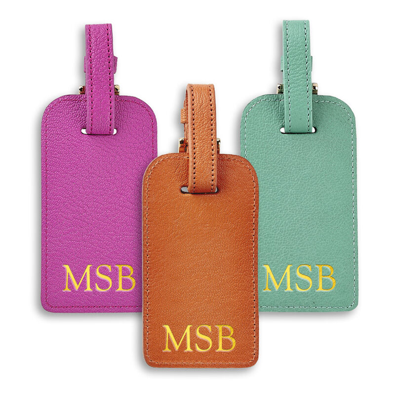 Personalized Name Luggage Tags W Strap | 11 Colors - 15 Designs | Engraved Leather Traveler Gifts for Women, Men, Kids. Custom Monogrammed Luggage
