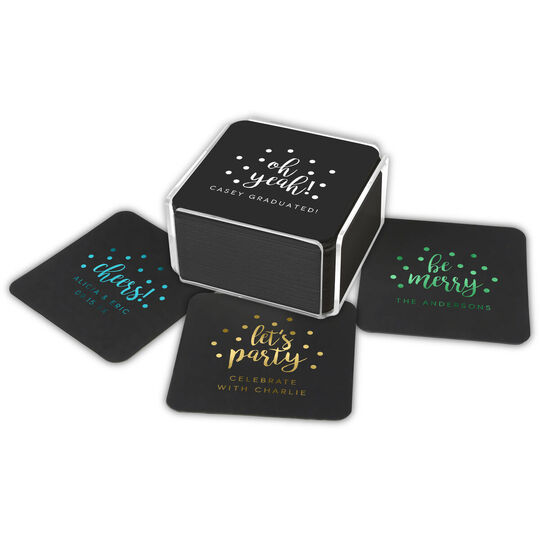 Design Your Own Black Confetti Square Coasters