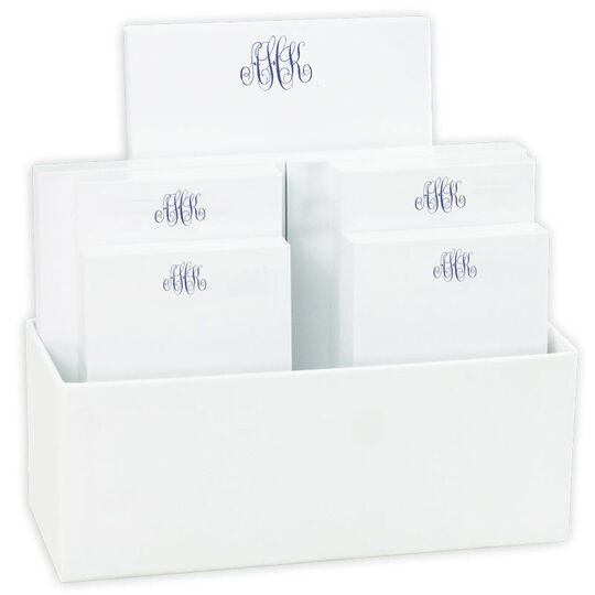 Script Monogram Notepad Set with White Holder