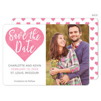 Pink Watercolor Heart Photo Save The Date Announcements