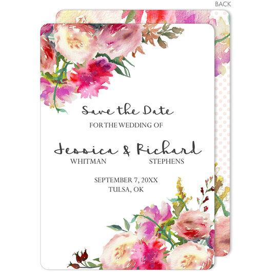 Watercolor Corner Peonies Save The Date Cards