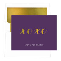 Purple Hugs & Kisses Gold Foil Foldover Note Cards with Lined Envelopes