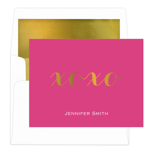 Hugs & Kisses Gold Foil Folded Note Cards with Lined Envelopes