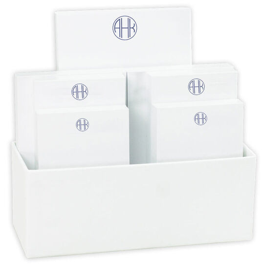 Circle Monogram Notepad Set with White Holder
