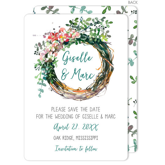 Peony Wreath Save The Date Cards