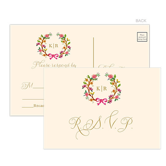 Flowery Wreath Reply Post Cards