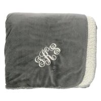 Embroidered Grey Fleece and Sherpa Blanket