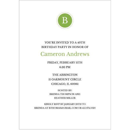 Circle Initials Birthday Invitations