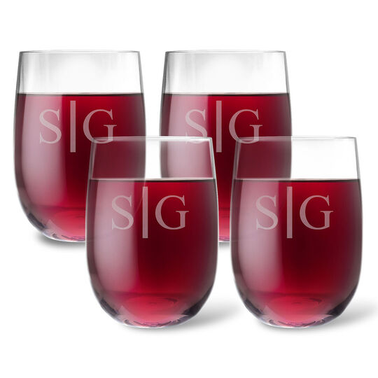 Personalized Tritan Acrylic 14 oz Stemless Wine Glass Set - Duogram