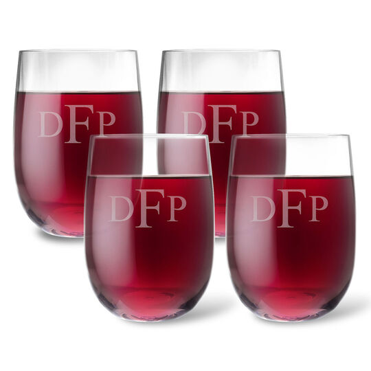 Personalized Tritan Acrylic Stemless Wine Set - Block Monogram