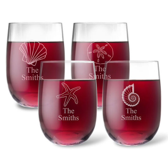 Personalized Tritan Acrylic 14 oz Stemless Wine Set – Beach Collection