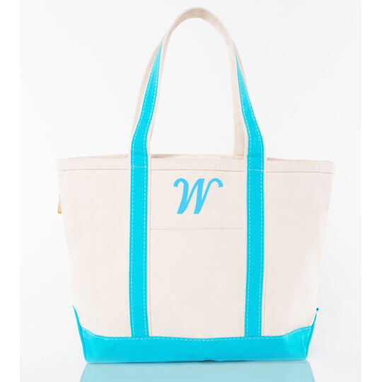 Personalized Medium Turquoise Trimmed Classic Tote