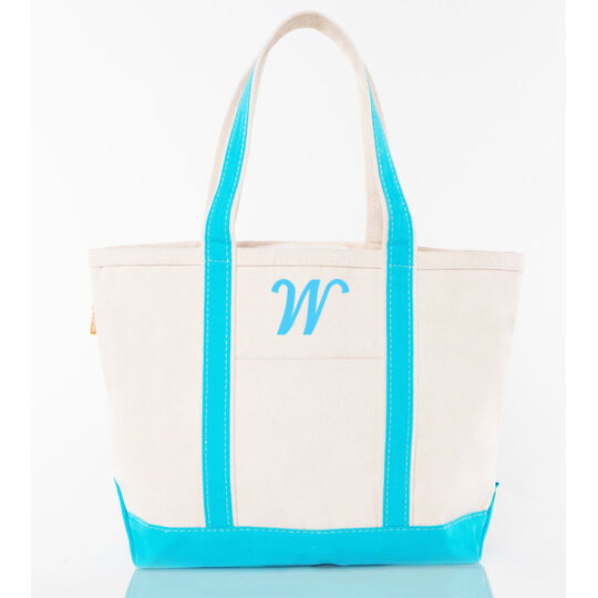 Personalized Medium Turquoise Trimmed Boat Tote