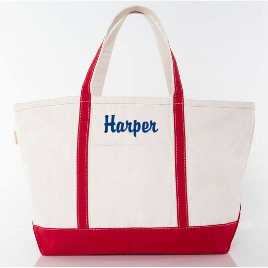 Personalized Large Red Trimmed Boat Tote