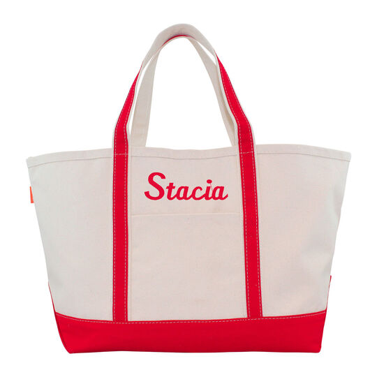 Personalized Large Red Trimmed Boat Tote