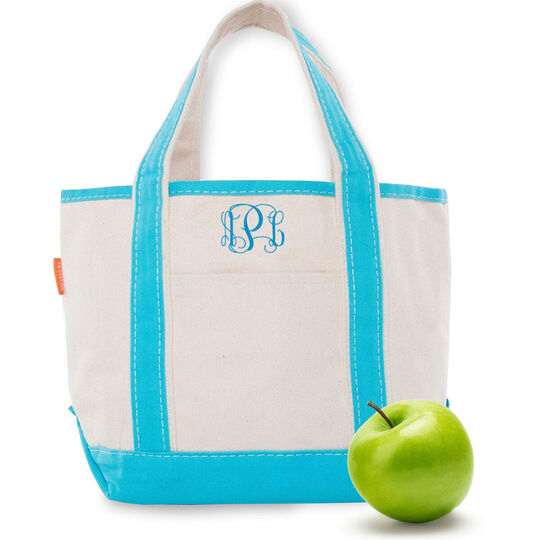 Personalized Turquoise Trimmed Cutest Little Boat Tote Bag