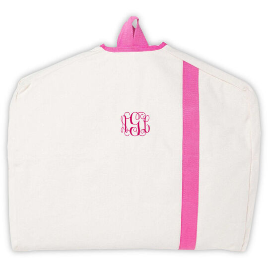 Personalized Natural Garment Bag with Hot Pink Trim