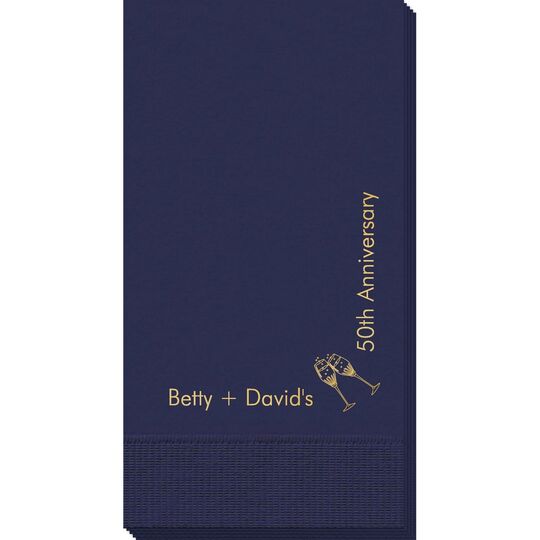 Corner Text with Champagne Glasses Design Guest Towels