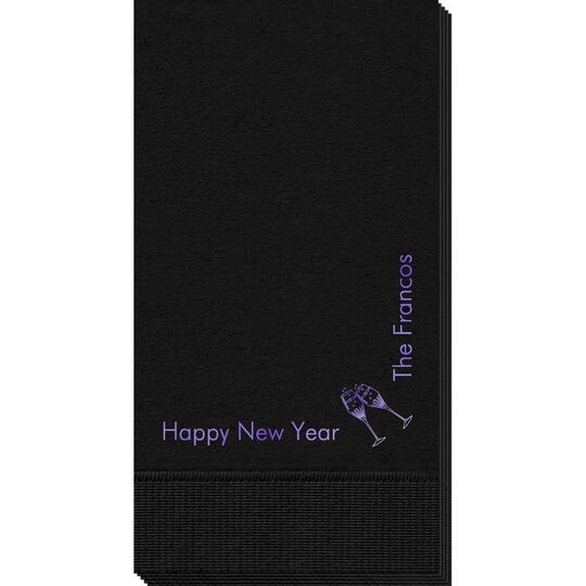 Corner Text with Champagne Glasses Design Guest Towels