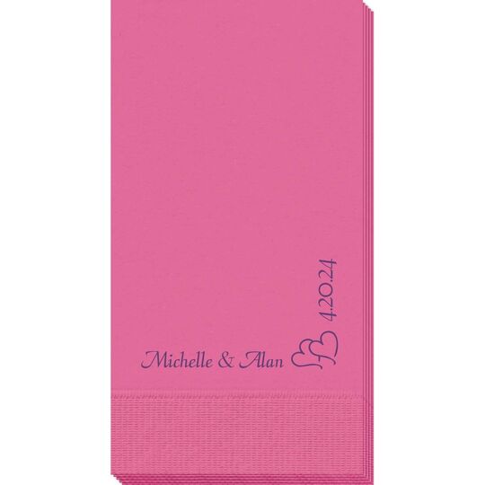 Corner Text with Graphic Double Hearts Guest Towels