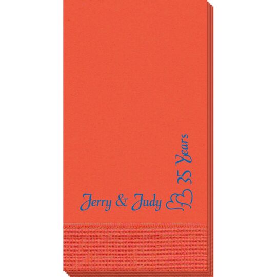 Corner Text with Graphic Double Hearts Guest Towels