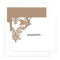 Light Brown Damask Scroll Foldover Note Cards