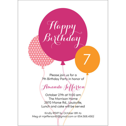 Birthday Balloons Invitations