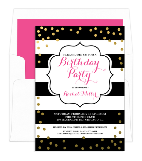 personalized black with gold confetti birthday invitations