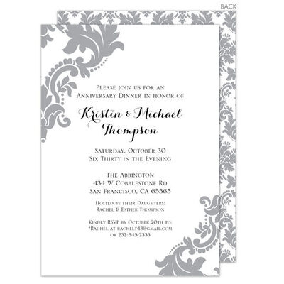 Personalized Light Grey Damask Invitations