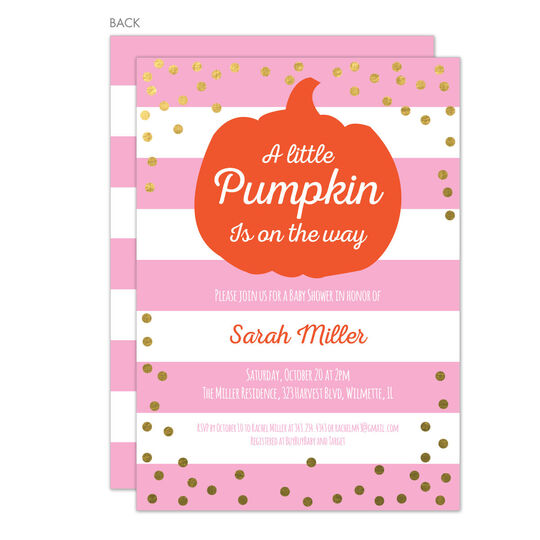 Personalized Pink Pumpkin Confetti Baby Shower Invitations