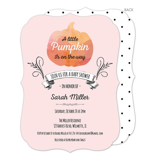 Personalized Pink Watercolor Pumpkin Baby Shower Invitations