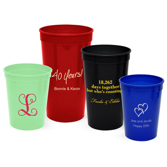 Personalized Plastic Stadium Cups, Wedding Plastic Cups, Custom Party Cups,  Monogramed Stadium Cups, Custom Cups, Personalized Favors 