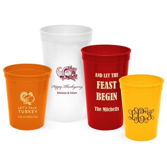 Custom Frosted Plastic Stadium Cups, 100 pack, Promotional Text, Logo, 16  oz. Shatterproof Flexible Reusable Party Cups, Natural