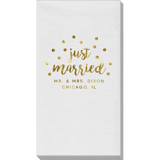 Confetti Dot Just Married Linen Like Guest Towels