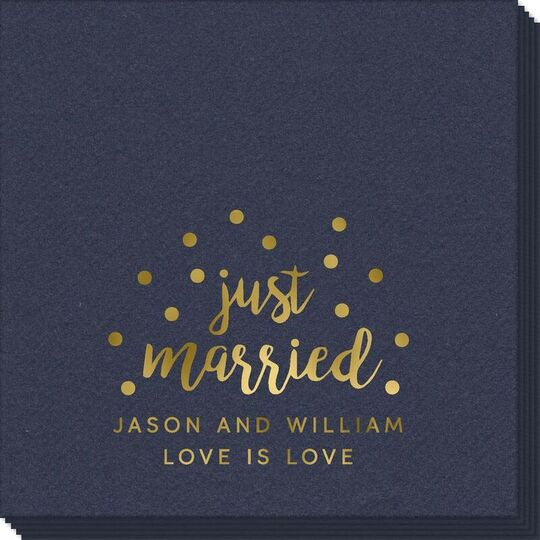 Confetti Dot Just Married Linen Like Napkins