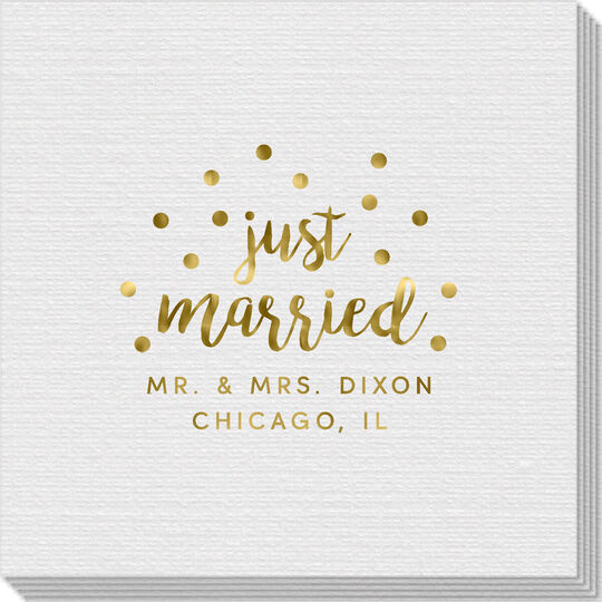 Confetti Dot Just Married Linen Like Napkins