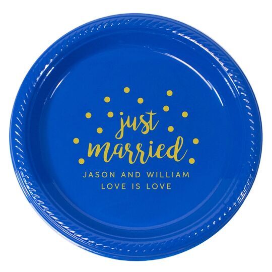 Confetti Dots Just Married Plastic Plates