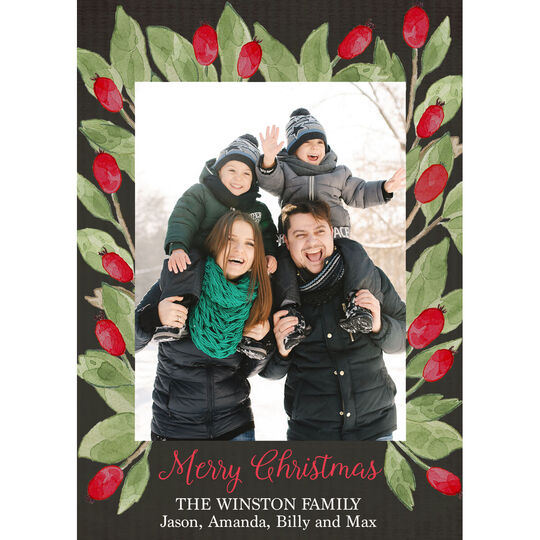 Black Burgundy Berries Holiday Photo Cards