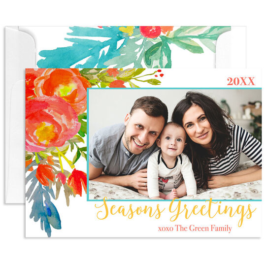 Colorful Seasons Greetings Holiday Photo Cards