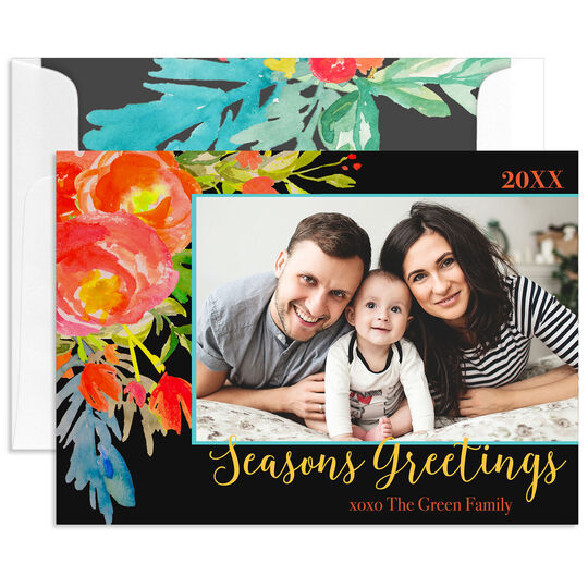 Black Colorful Seasons Greetings Holiday Photo Cards